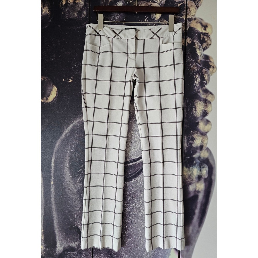 Express Editor Pants Women White Black Windowpane Plaid Straight Leg Mid Rise 4R
